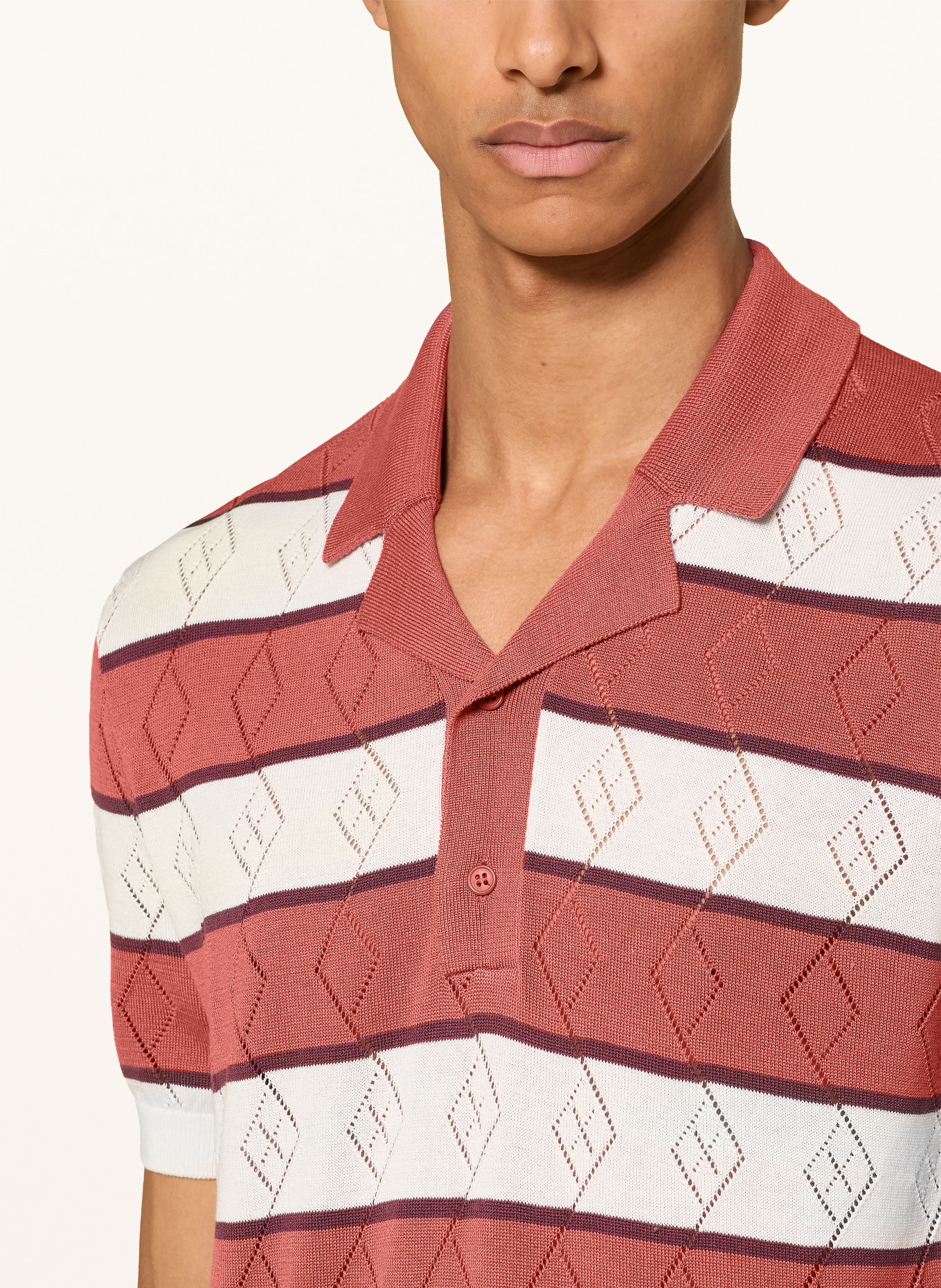 STRELLSON Polo en maille ADRIAN: ROUGE FONCÉ / MARRON FONCÉ / ÉCRU