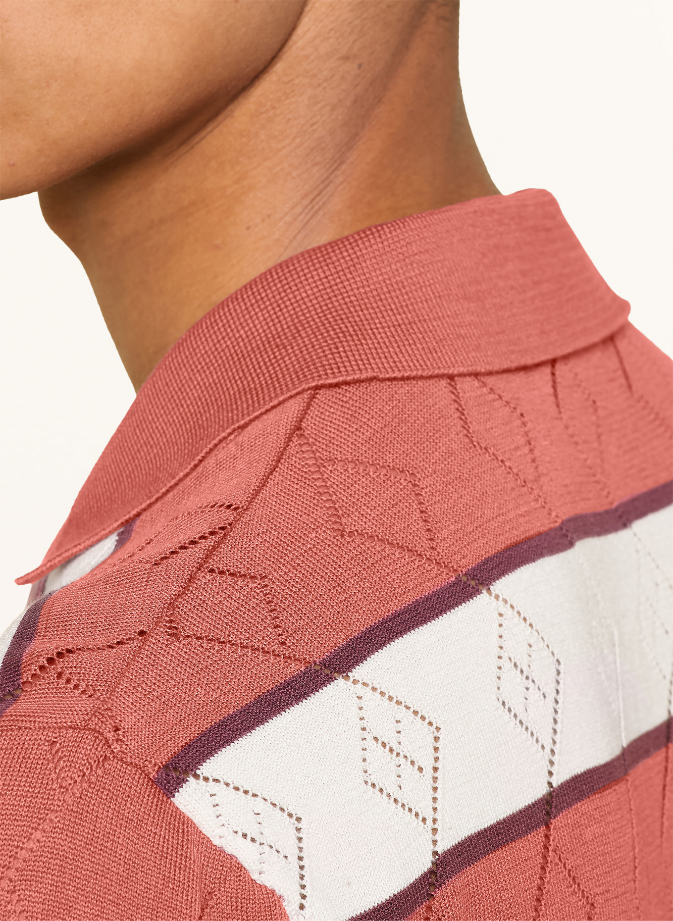 STRELLSON Polo en maille ADRIAN: ROUGE FONCÉ / MARRON FONCÉ / ÉCRU