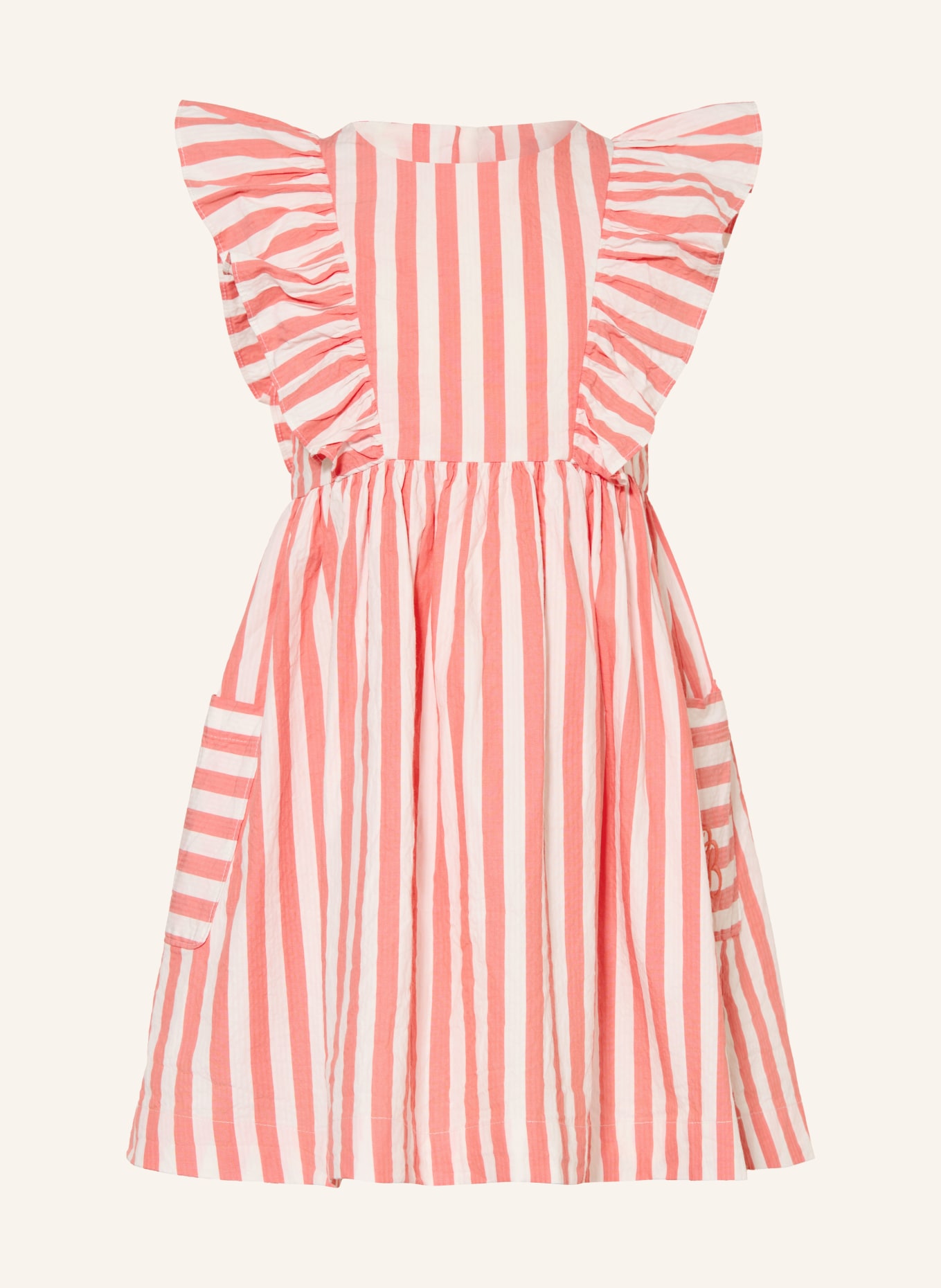 PETIT BATEAU Jurk met ruches: LICHTROOD / WIT