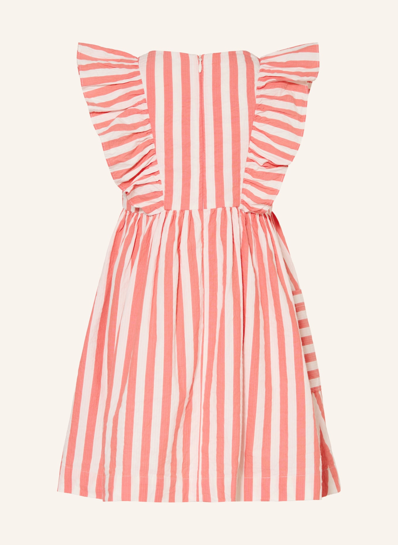 PETIT BATEAU Jurk met ruches: LICHTROOD / WIT