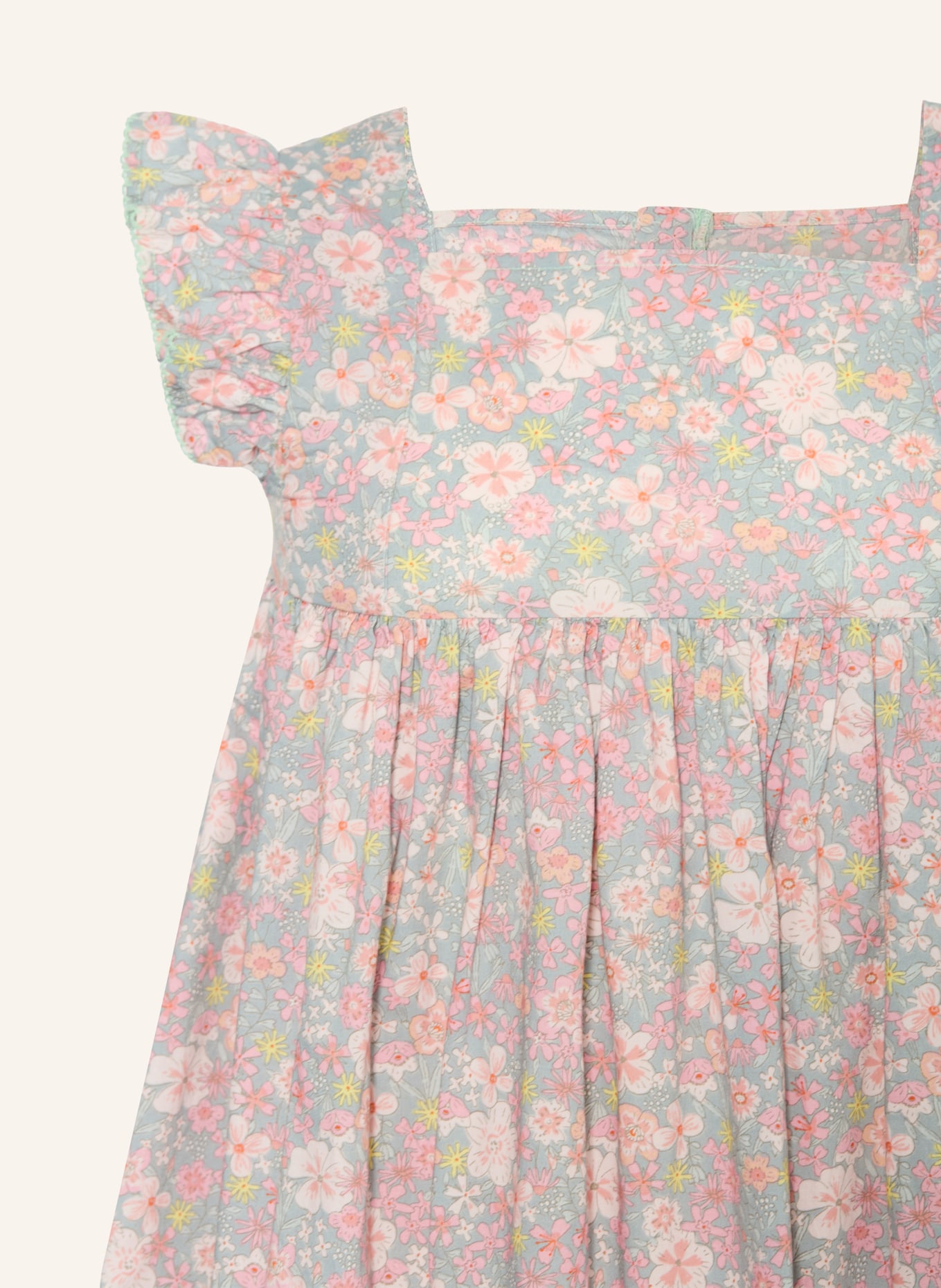 PETIT BATEAU Robe à volants: VERT CLAIR / ROSE CLAIR / ROSE