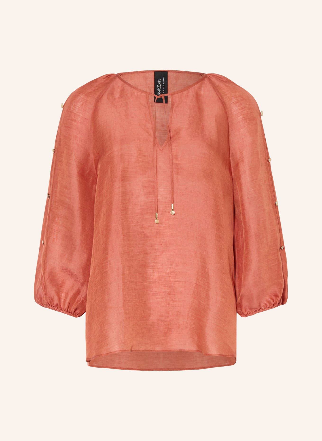 MARC CAIN Blouse-style shirt made of linen and silk: 488 etruscan red