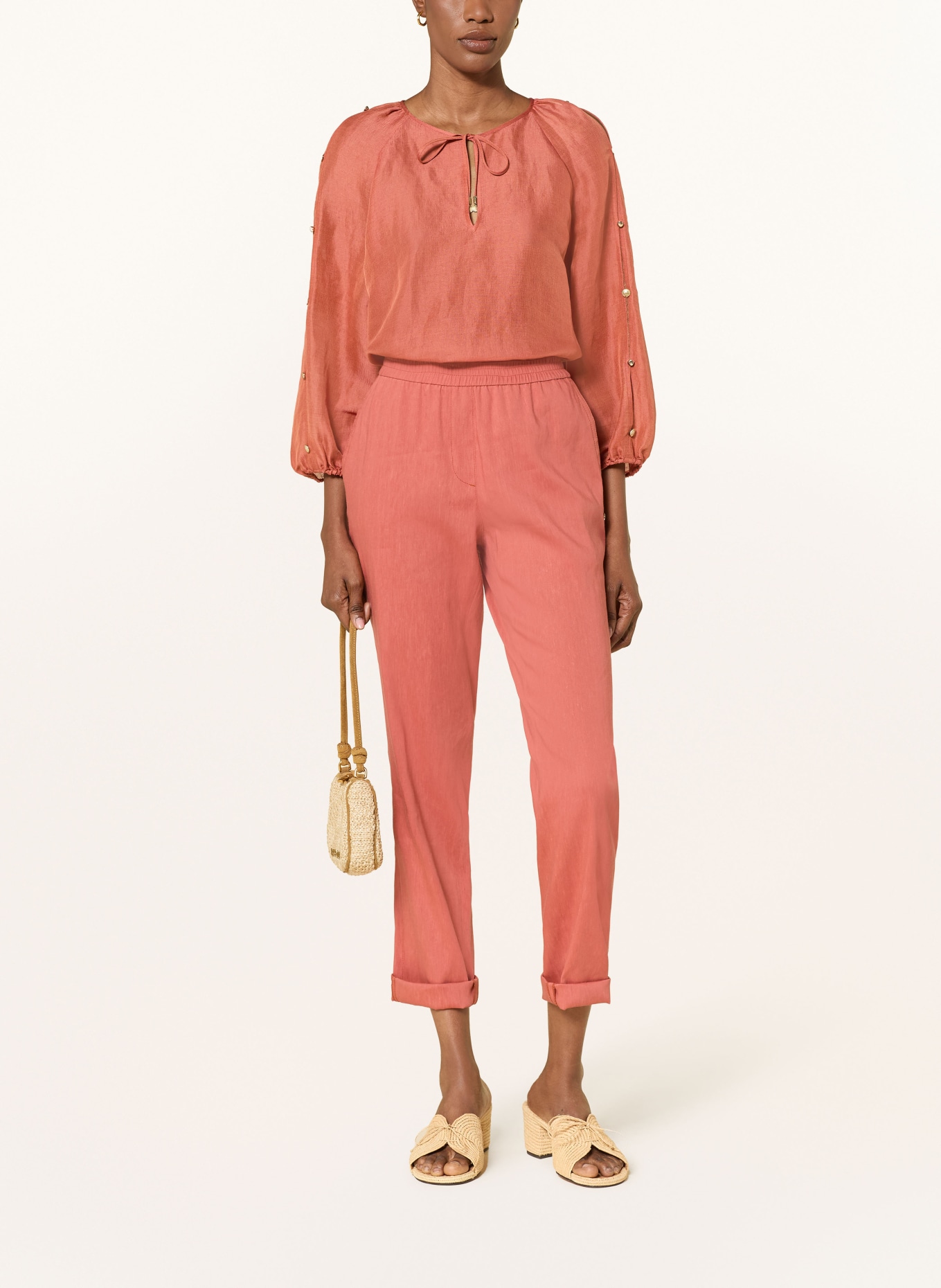 MARC CAIN Blouse-style shirt made of linen and silk: 488 etruscan red