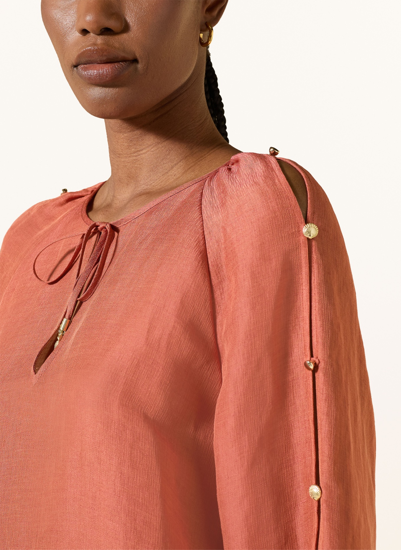 MARC CAIN Blouse-style shirt made of linen and silk: 488 etruscan red