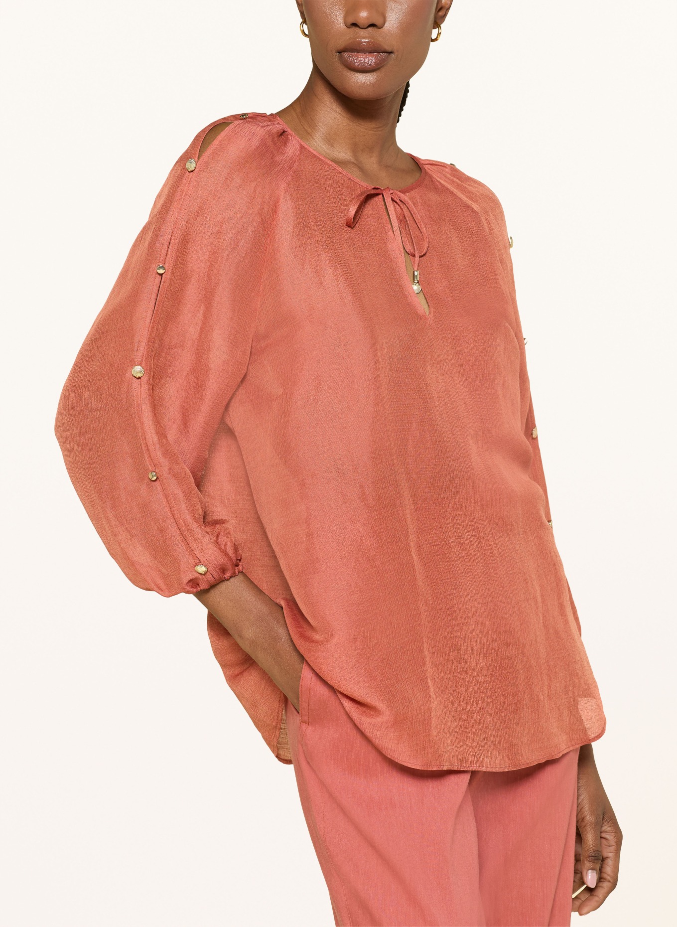 MARC CAIN Blouse-style shirt made of linen and silk: 488 etruscan red