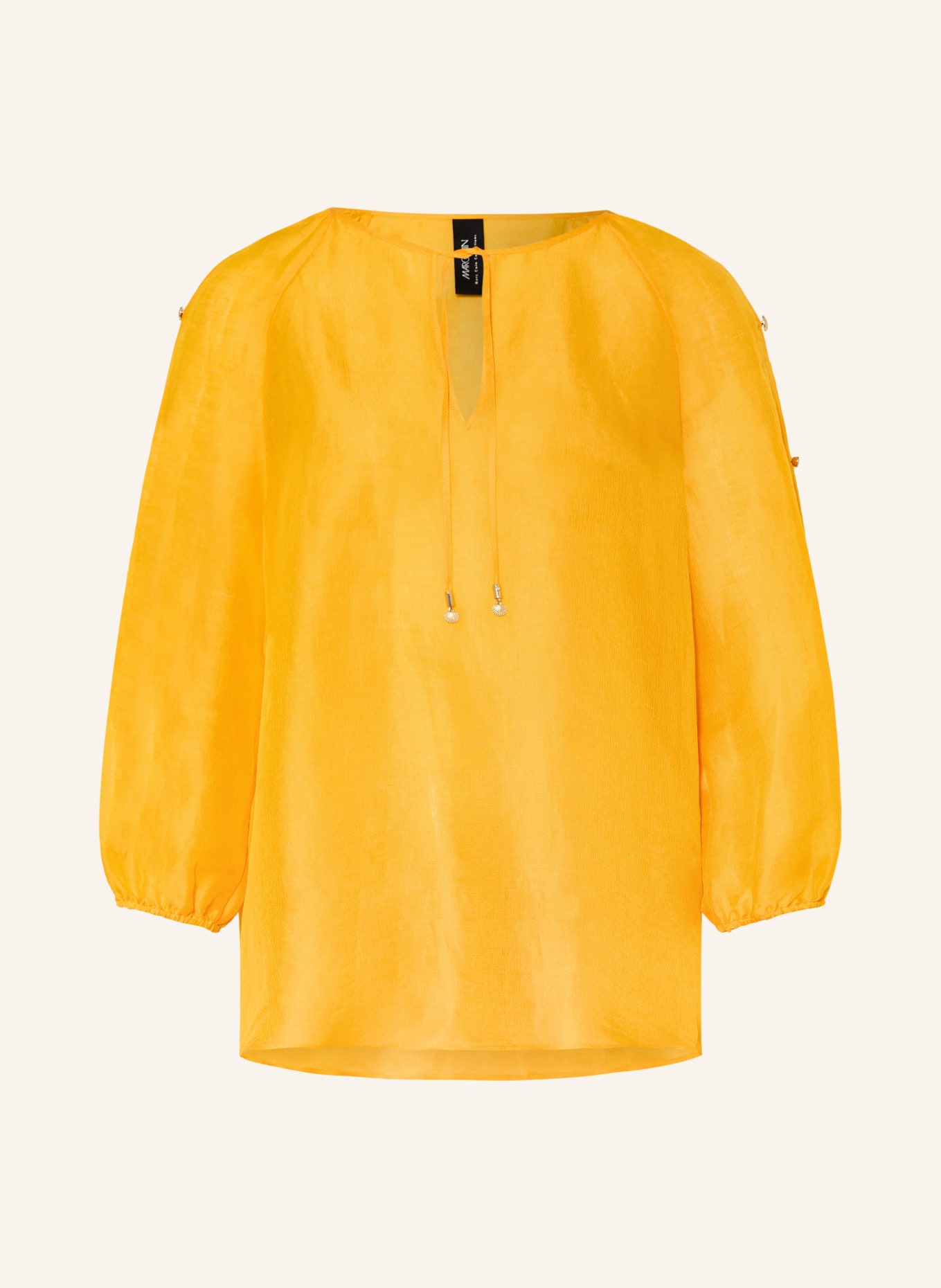 MARC CAIN Tričko s límečkem z lnu a hedvábí: 441 gold fusion