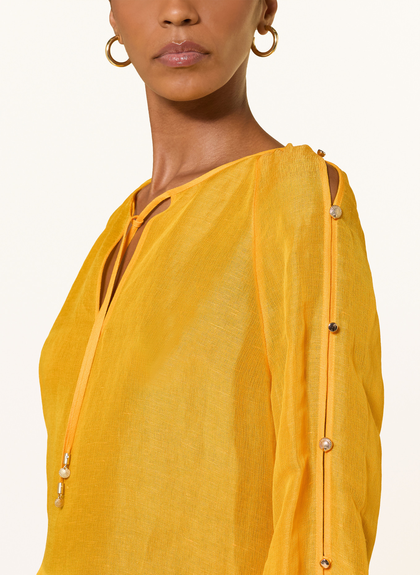 MARC CAIN Tričko s límečkem z lnu a hedvábí: 441 gold fusion