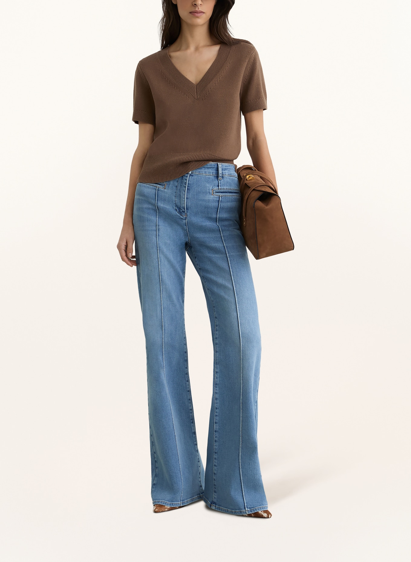 REISS Gebreid shirt VALERIE: BRUIN