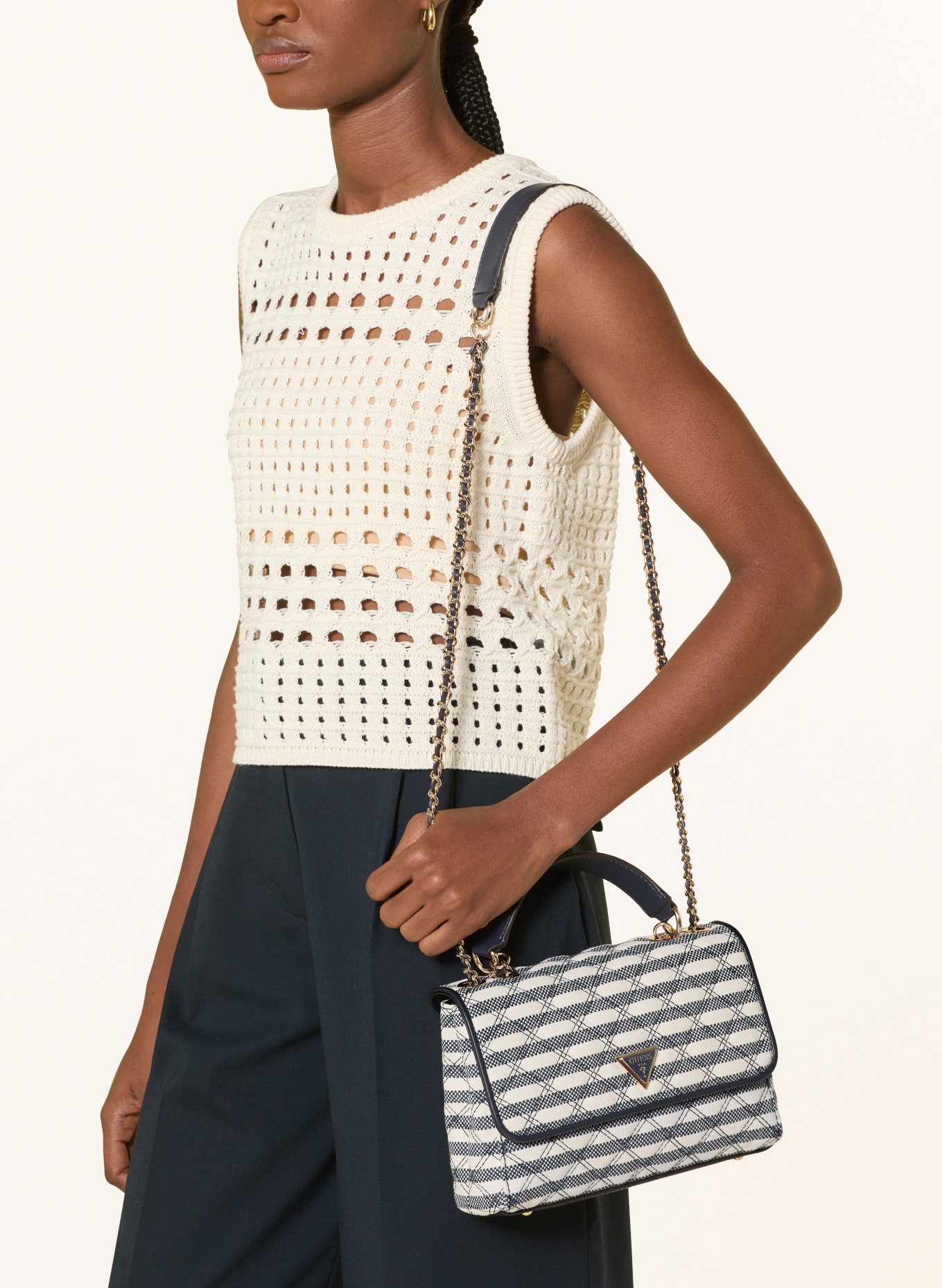 GUESS GIULLY Shoulder Bag: DARK BLUE / GOLD / CREAM