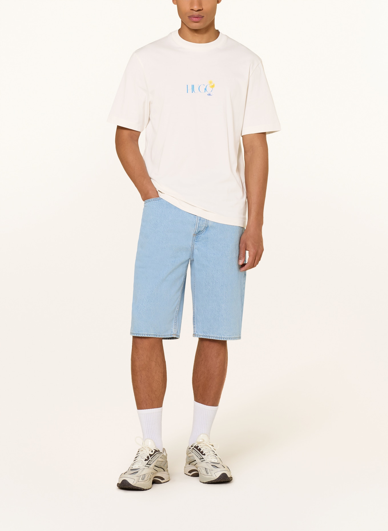 HUGO T-shirt NULAXO: ÉCRU / JAUNE / BLEU