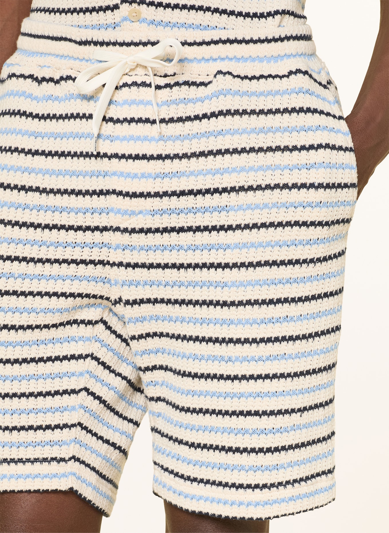 STRELLSON Short en maille HIRO: BLANC / BLEU CLAIR / BLEU FONCÉ