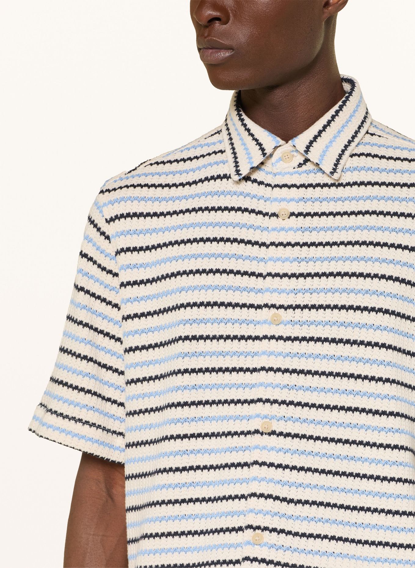 STRELLSON Strickhemd COLIN Regular Fit: ECRU / HELLBLAU / SCHWARZ