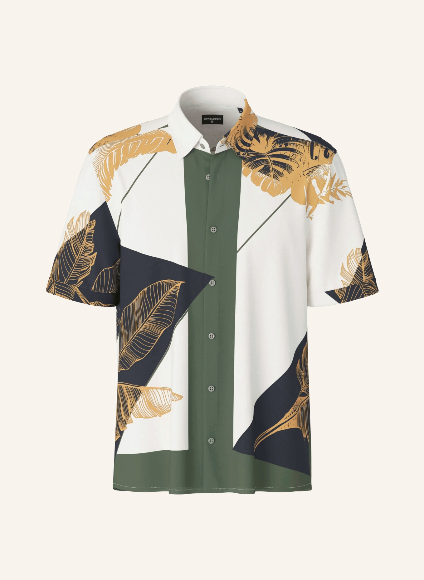 STRELLSON Kurzarm-Hemd CASYN Comfort Fit: DUNKELGRÜN / CAMEL / CREME