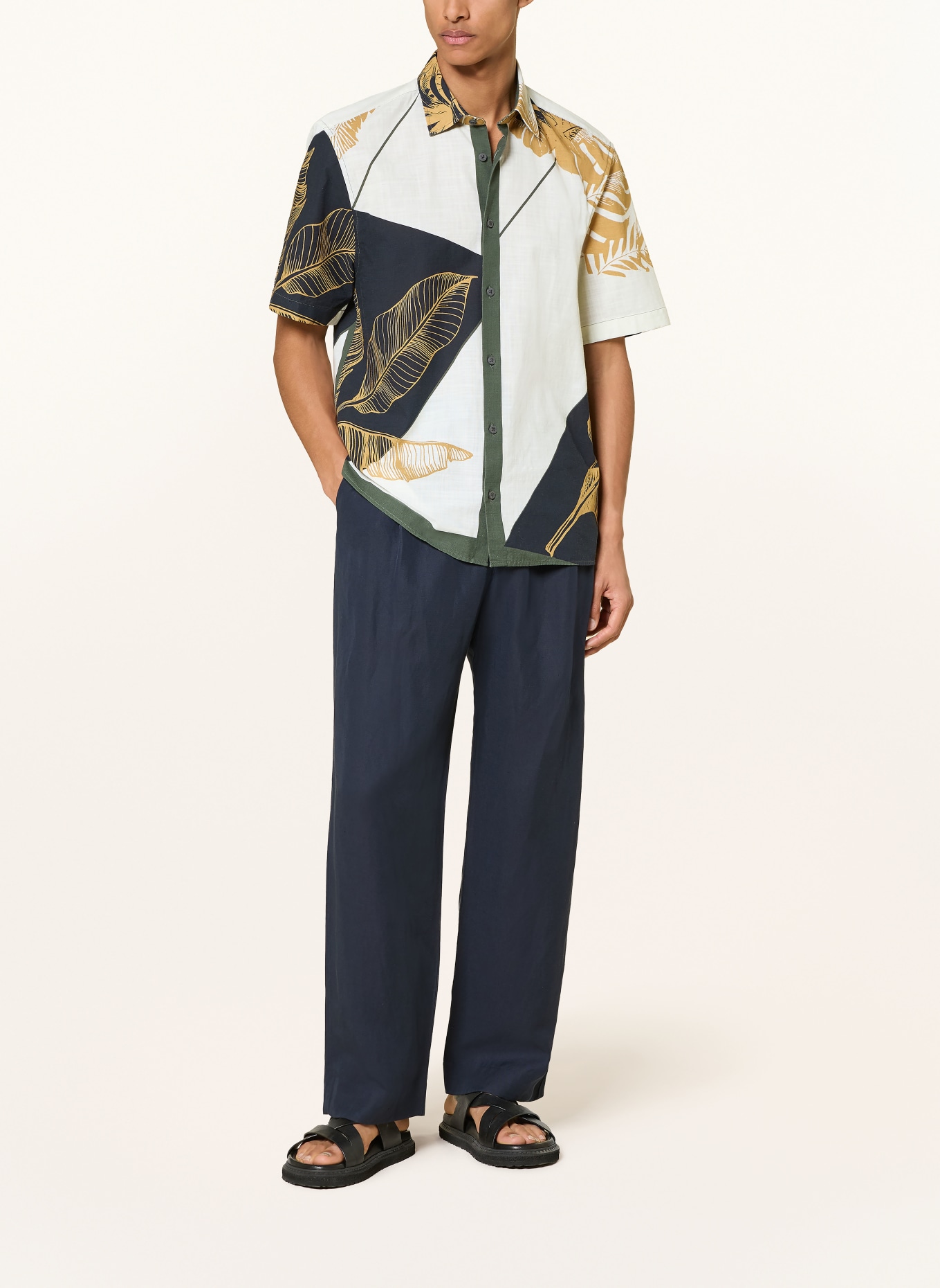 STRELLSON Kurzarm-Hemd CASYN Comfort Fit: DUNKELGRÜN / CAMEL / CREME