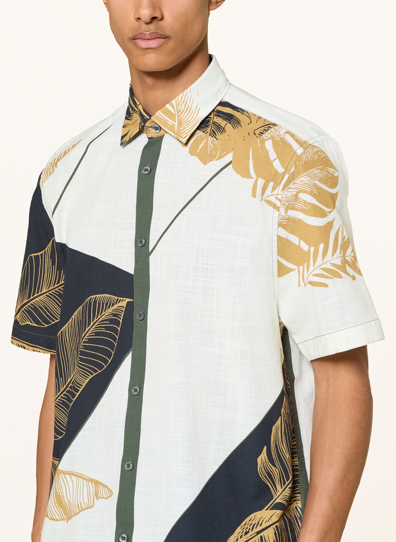 STRELLSON Kurzarm-Hemd CASYN Comfort Fit: DUNKELGRÜN / CAMEL / CREME