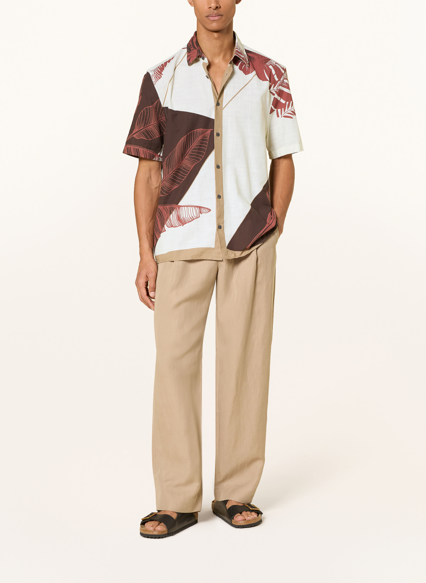 STRELLSON Chemise à manches courtes CASYN Comfort Fit: CRÈME / MARRON FONCÉ / ROUGE FONCÉ