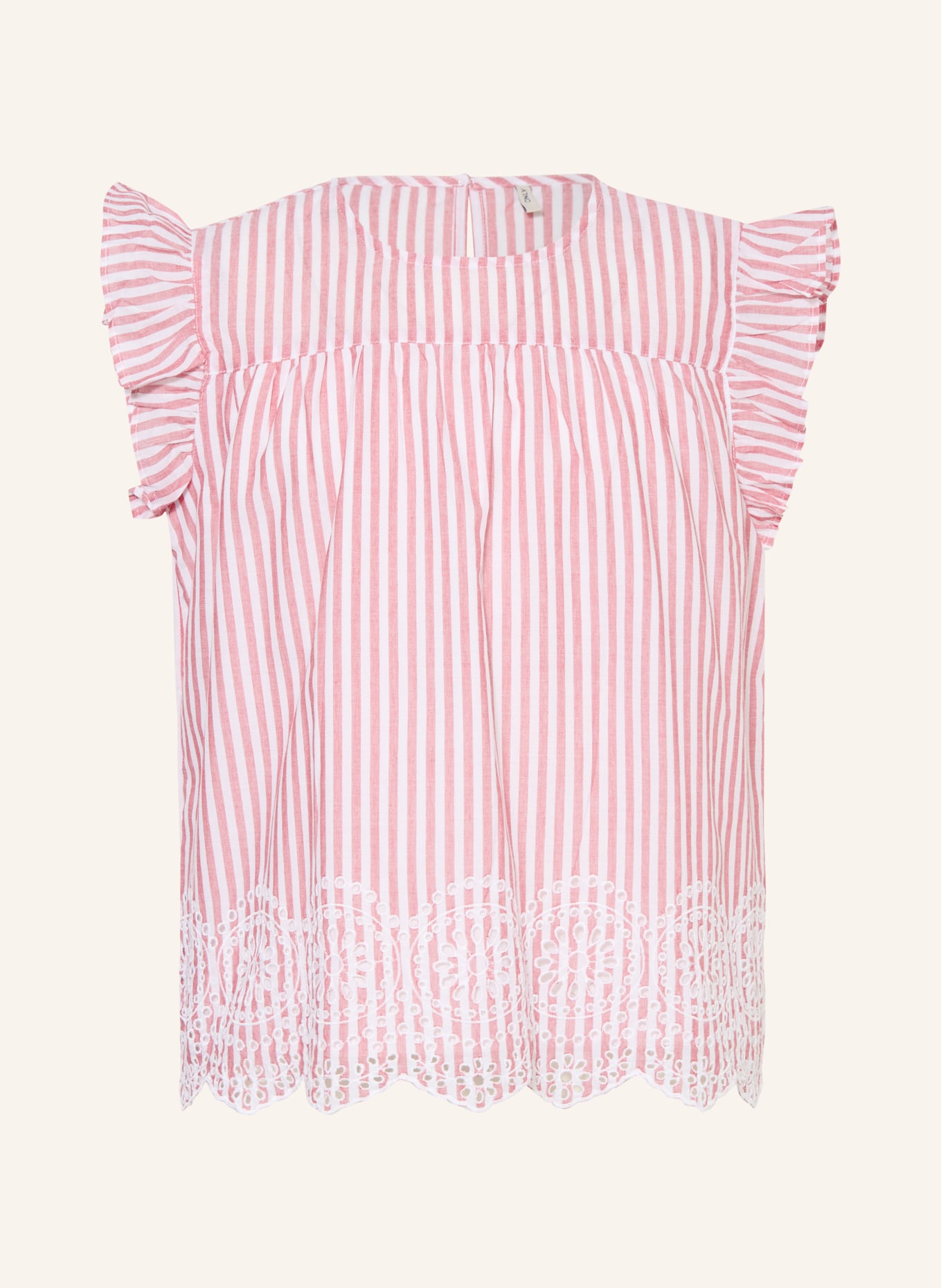 ONLY Blouse top with openwork lace and ruffles: RED / WHITE