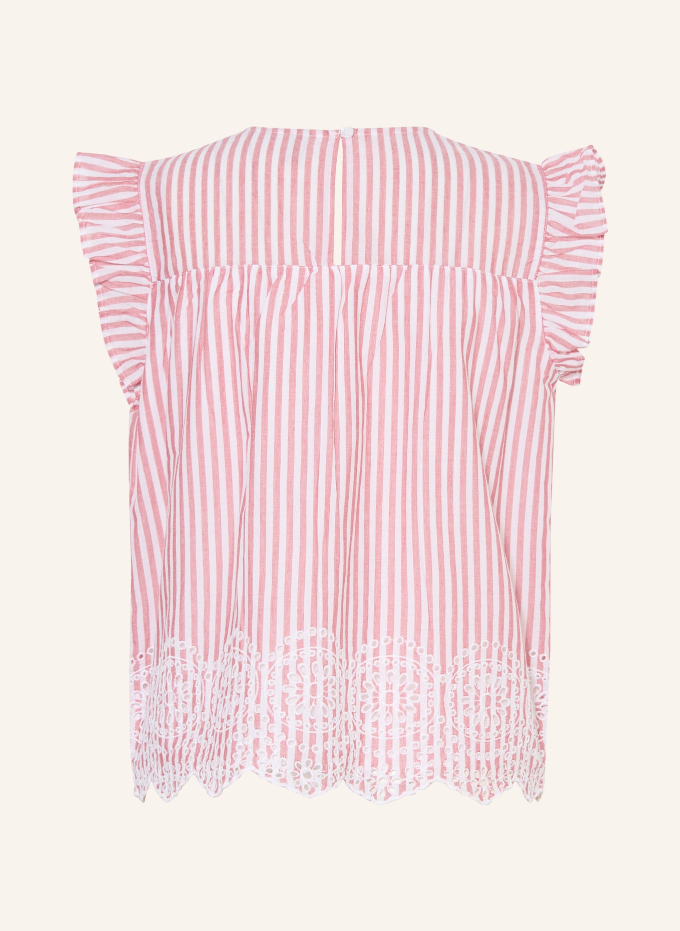 ONLY Blouse top with openwork lace and ruffles: RED / WHITE