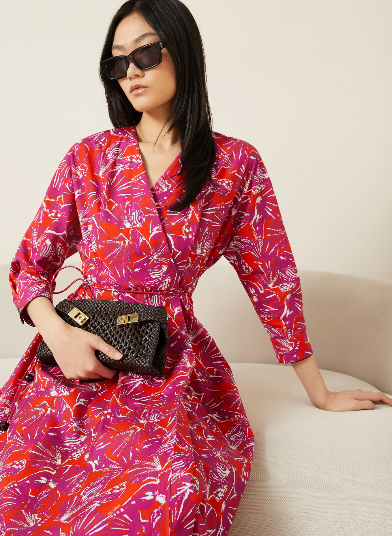 Max Mara Robe portefeuille CAMINO: ROUGE / CRÈME / LILAS