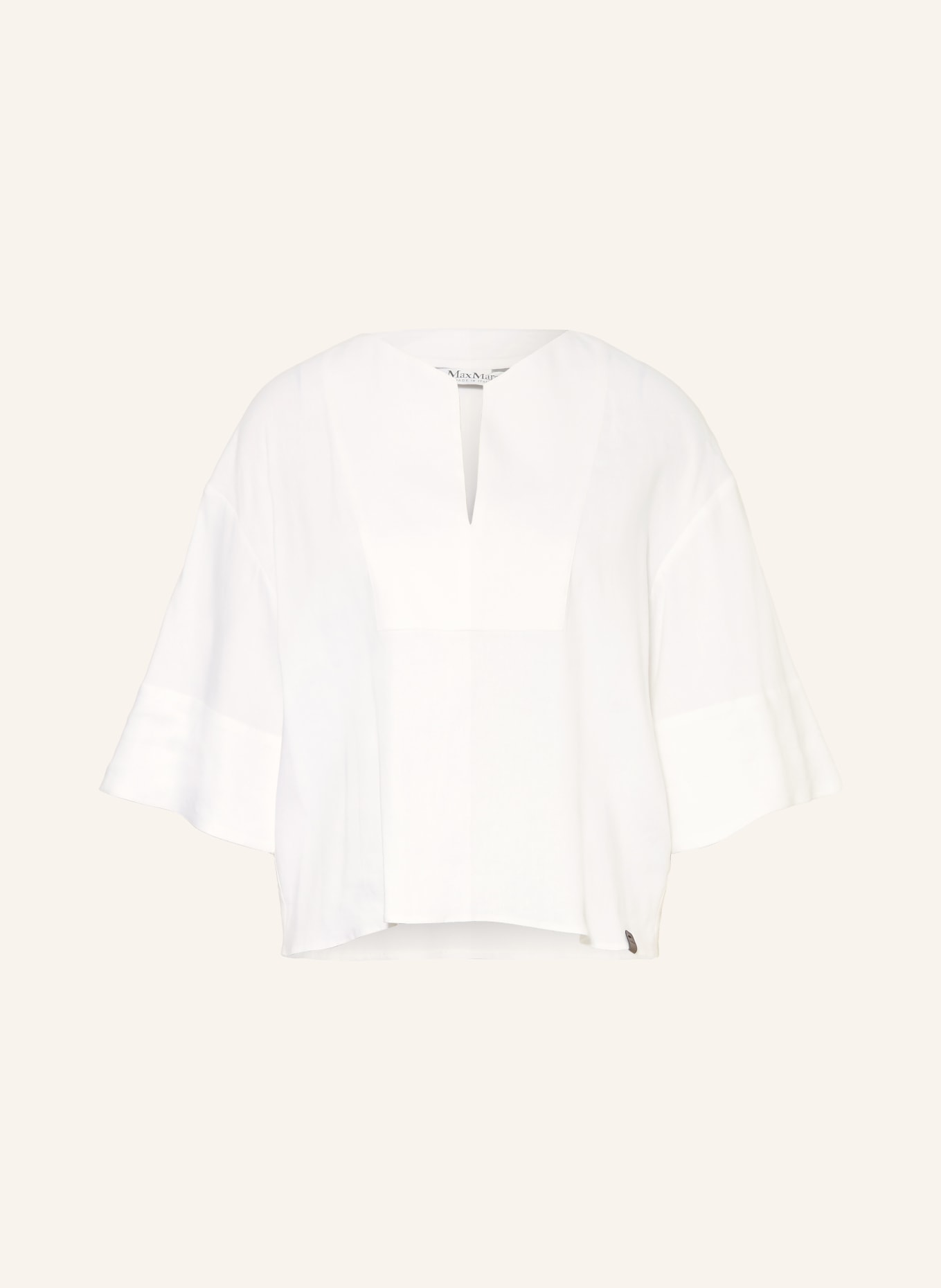 Max Mara SOSPIRO Blouse Shirt with Linen and 3/4 Sleeves: WHITE