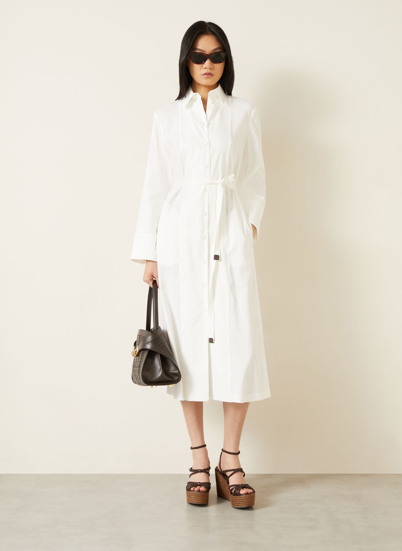 Max Mara NORDICA shirt dress with linen: WHITE