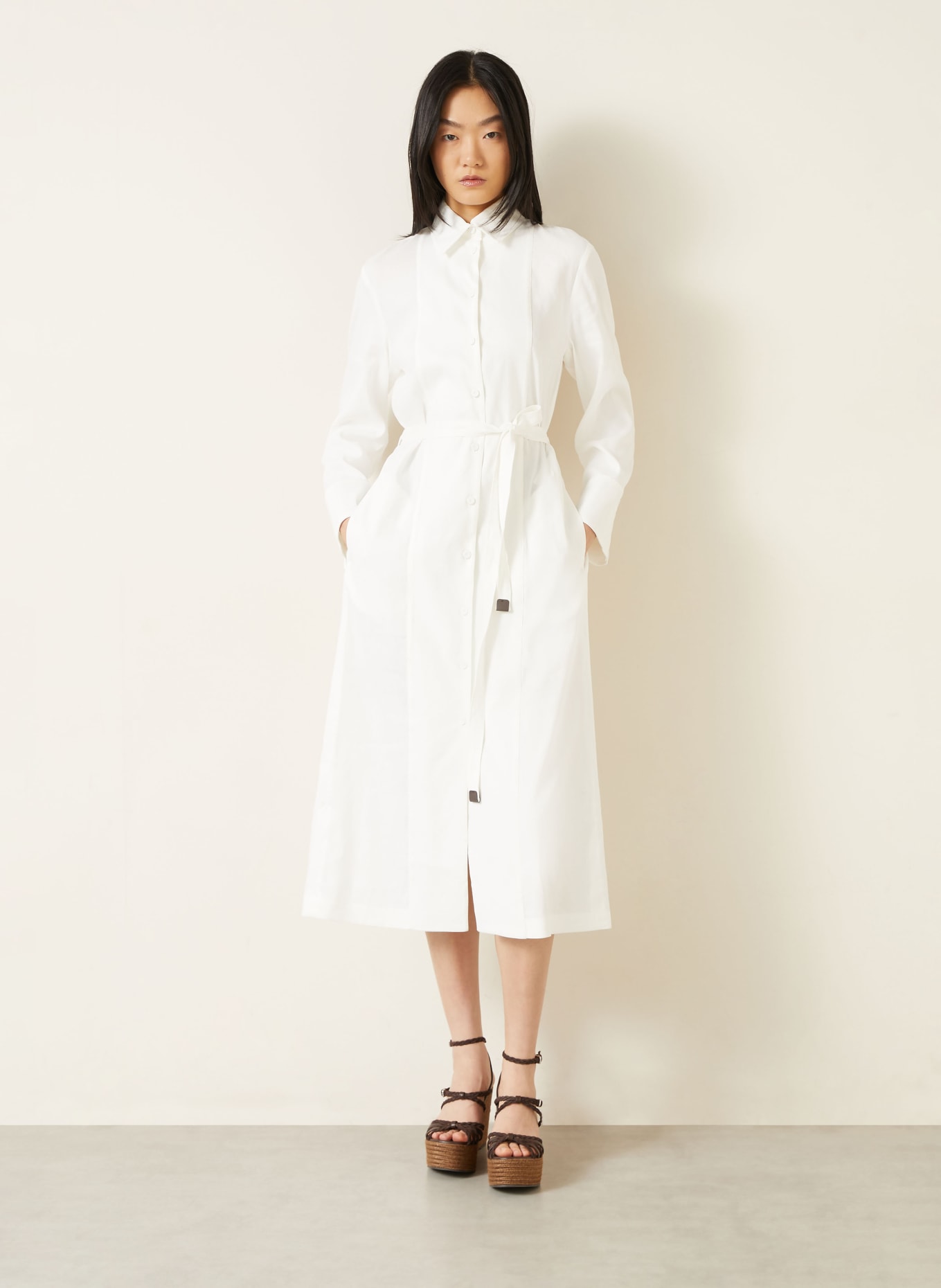 Max Mara NORDICA shirt dress with linen: WHITE