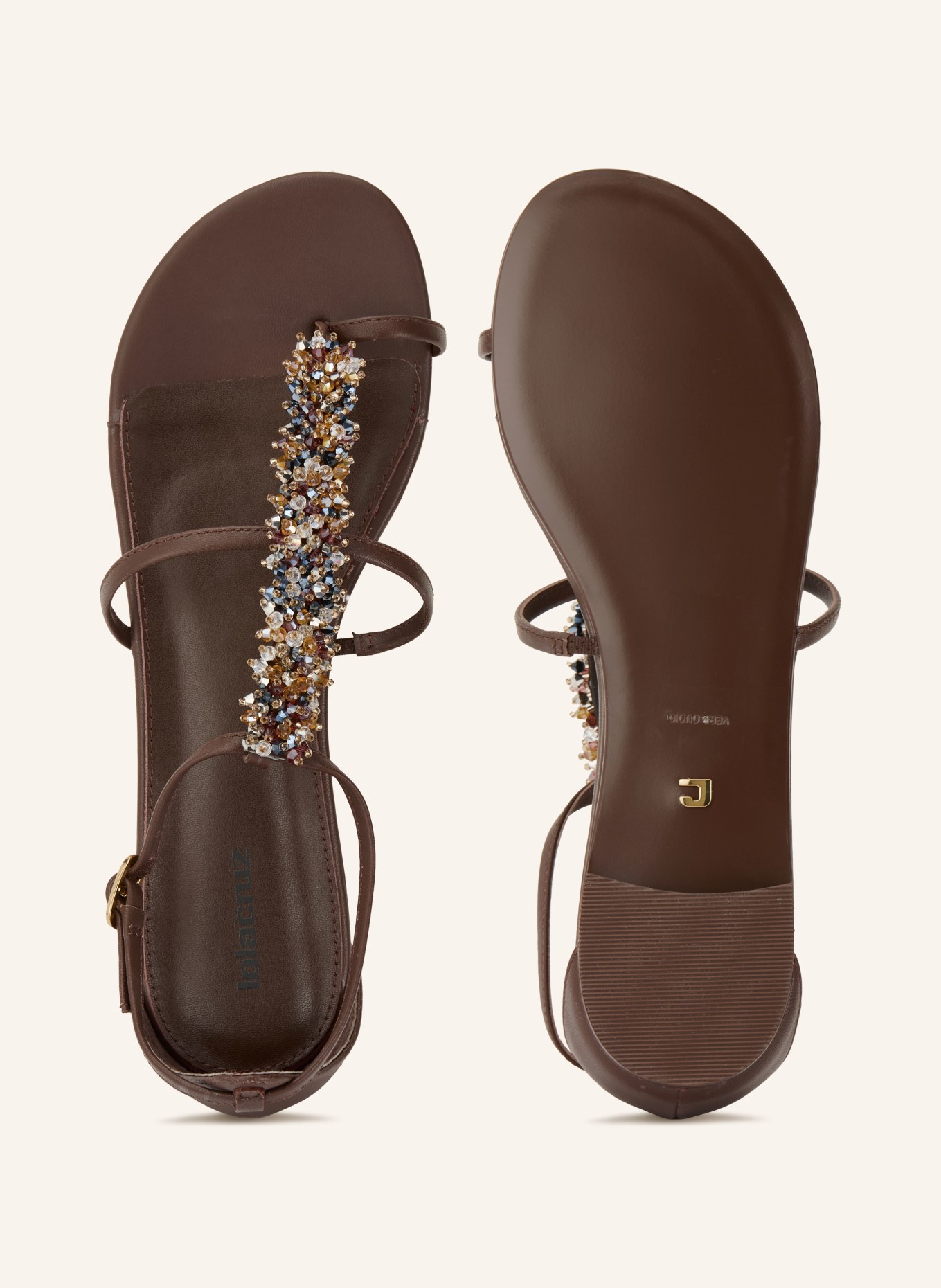 Lola Cruz Zehentrenner MARTINA mit Schmucksteinen: DUNKELBRAUN