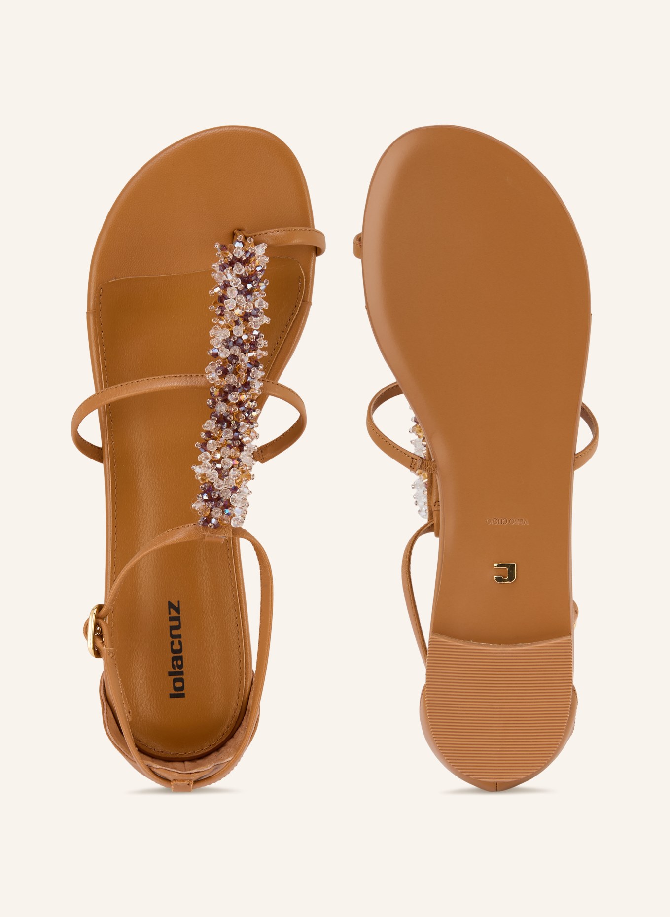 Lola Cruz Séparateurs d'orteils MARTINA avec pierres décoratives: COGNAC