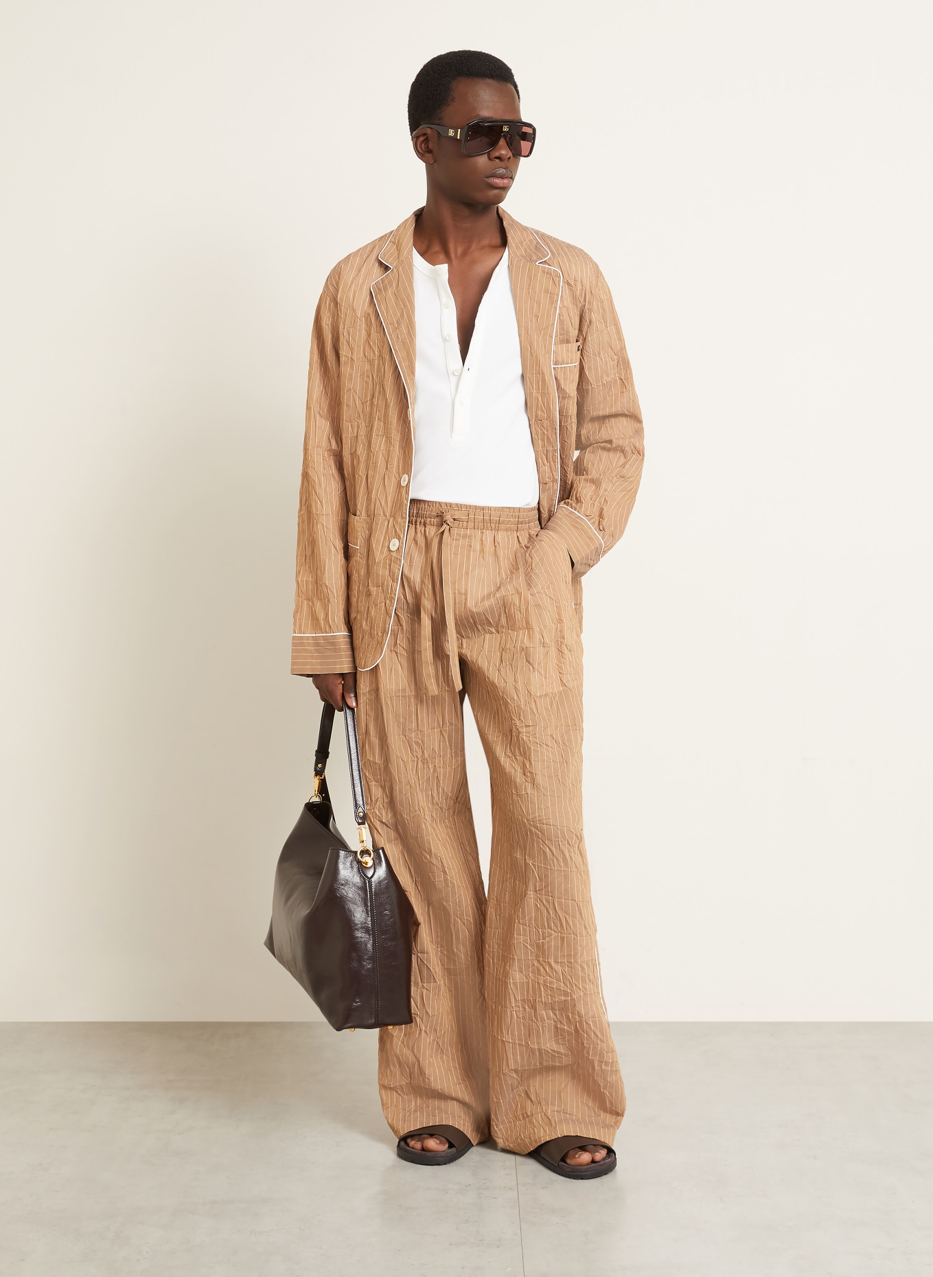 DOLCE & GABBANA Sakko Regular Fit mit Leinen: BRAUN / CREME