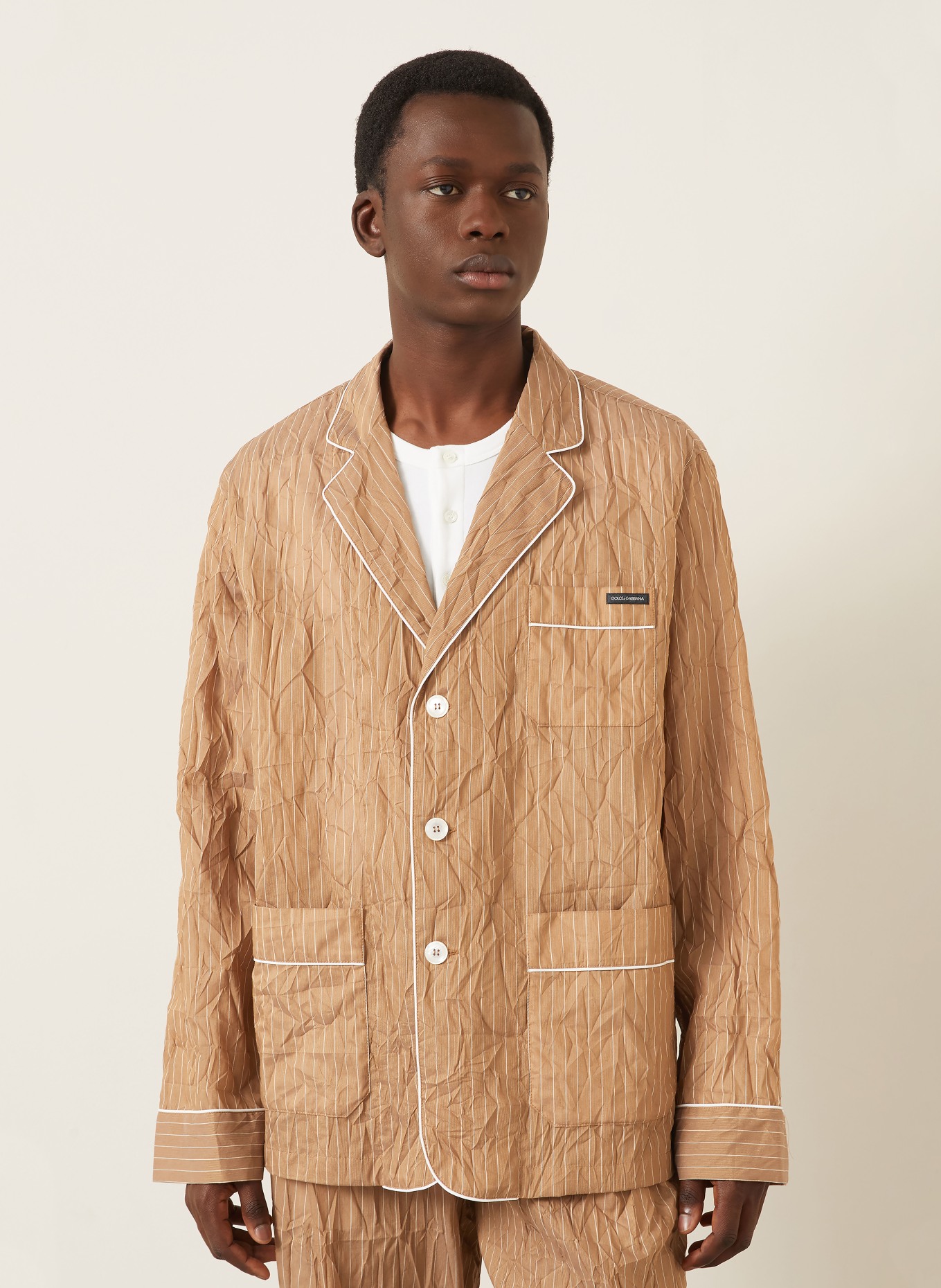 DOLCE & GABBANA Sakko Regular Fit mit Leinen: BRAUN / CREME
