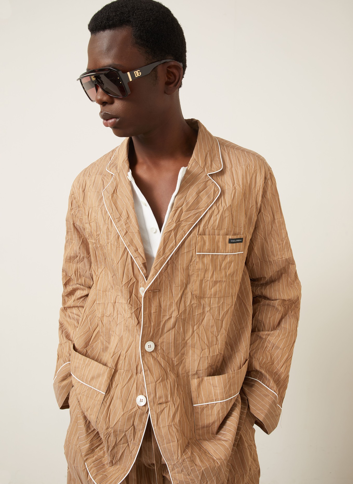 DOLCE & GABBANA Sakko Regular Fit mit Leinen: BRAUN / CREME
