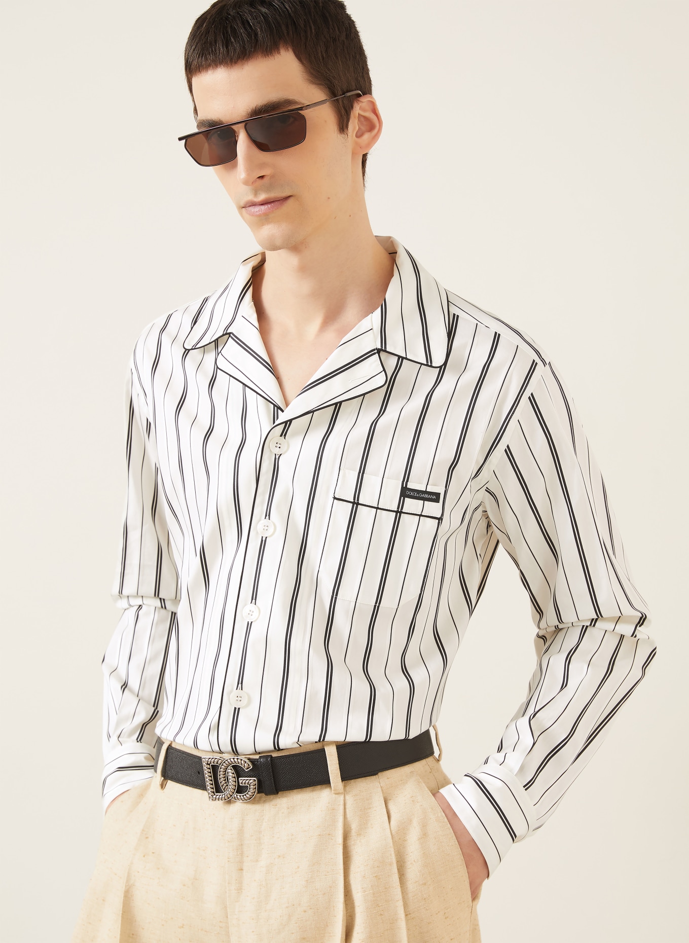 DOLCE & GABBANA Koszula o kroju Comfort Fit: KREMOWY / CZARNY