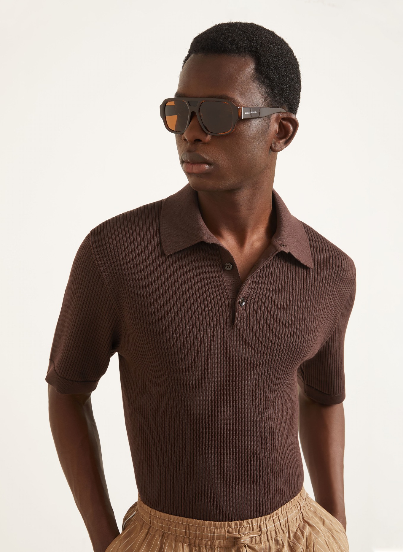 DOLCE & GABBANA Sweter polo: CIEMNOBRĄZOWY