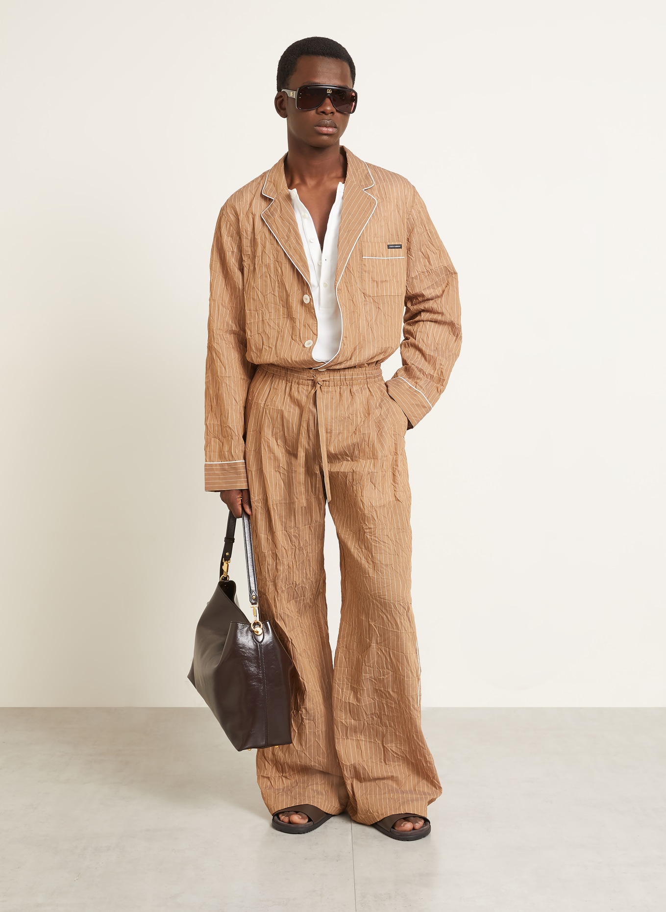 DOLCE & GABBANA Spodnie o regularnym kroju: BRĄZOWY / KREMOWY