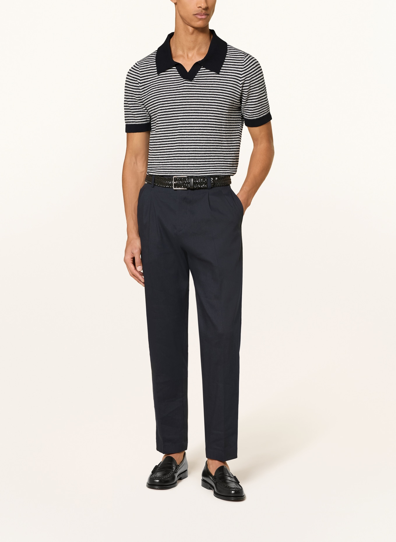 CINQUE CIRIANO Knit Polo Shirt: DARK BLUE / WHITE