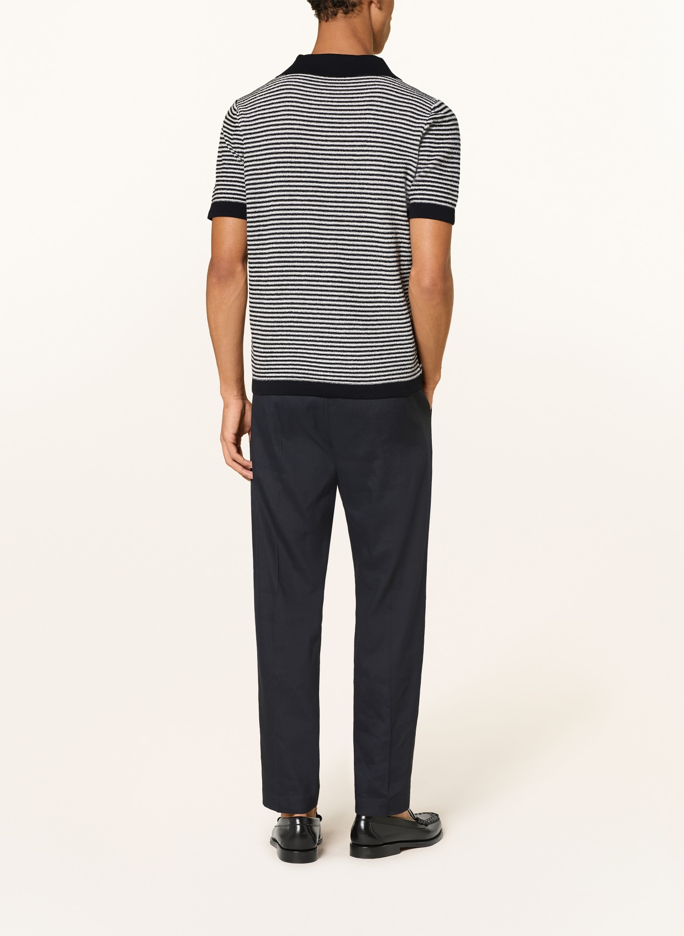 CINQUE CIRIANO Knit Polo Shirt: DARK BLUE / WHITE