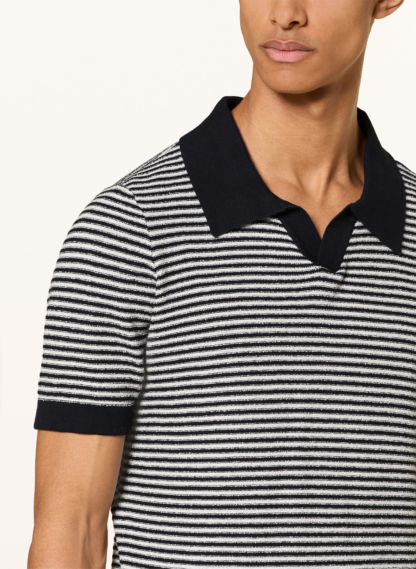 CINQUE CIRIANO Knit Polo Shirt: DARK BLUE / WHITE