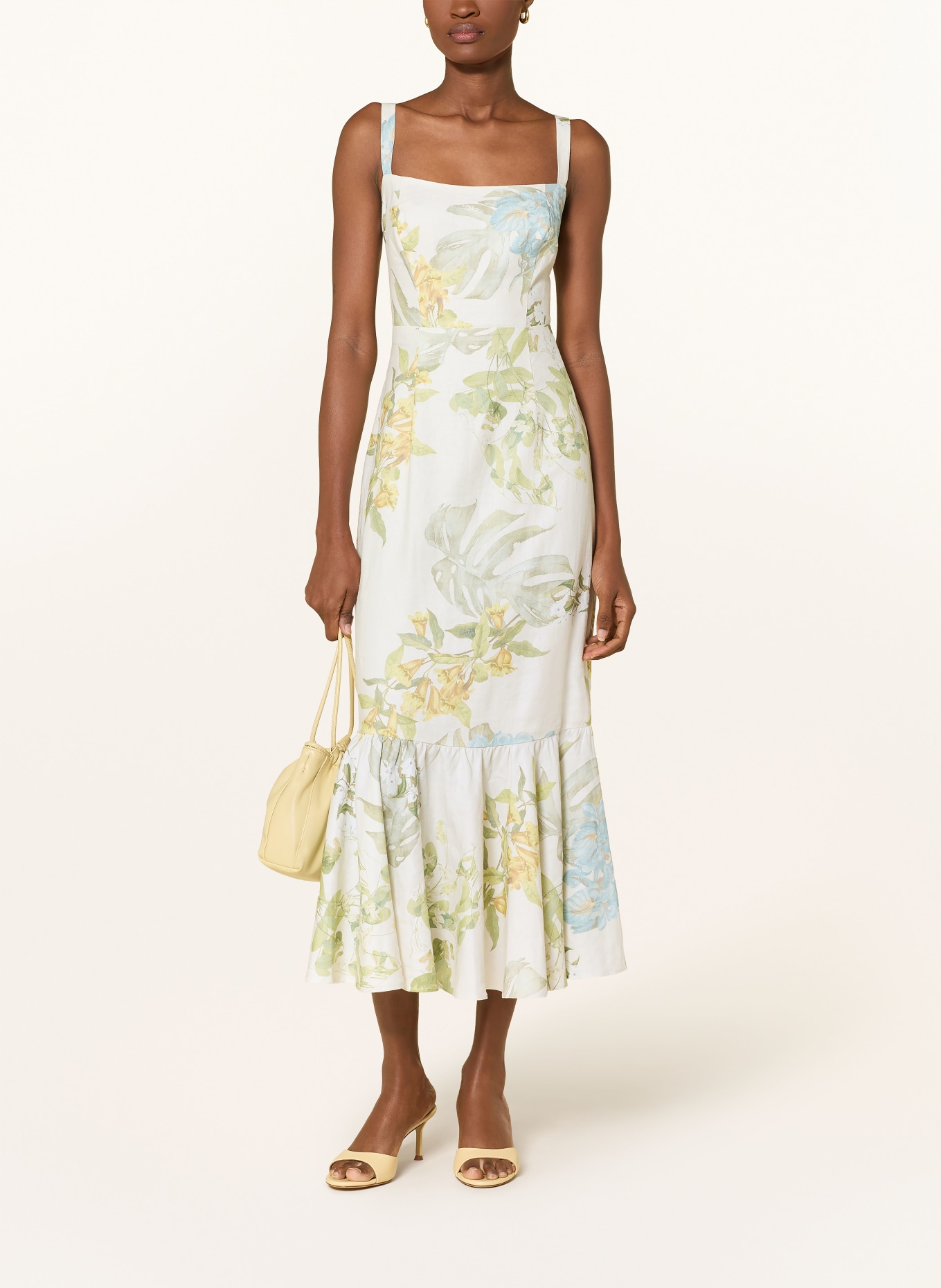 GUESS Kleid RORY mit Leinen: CREME / HELLGRÜN / HELLBLAU