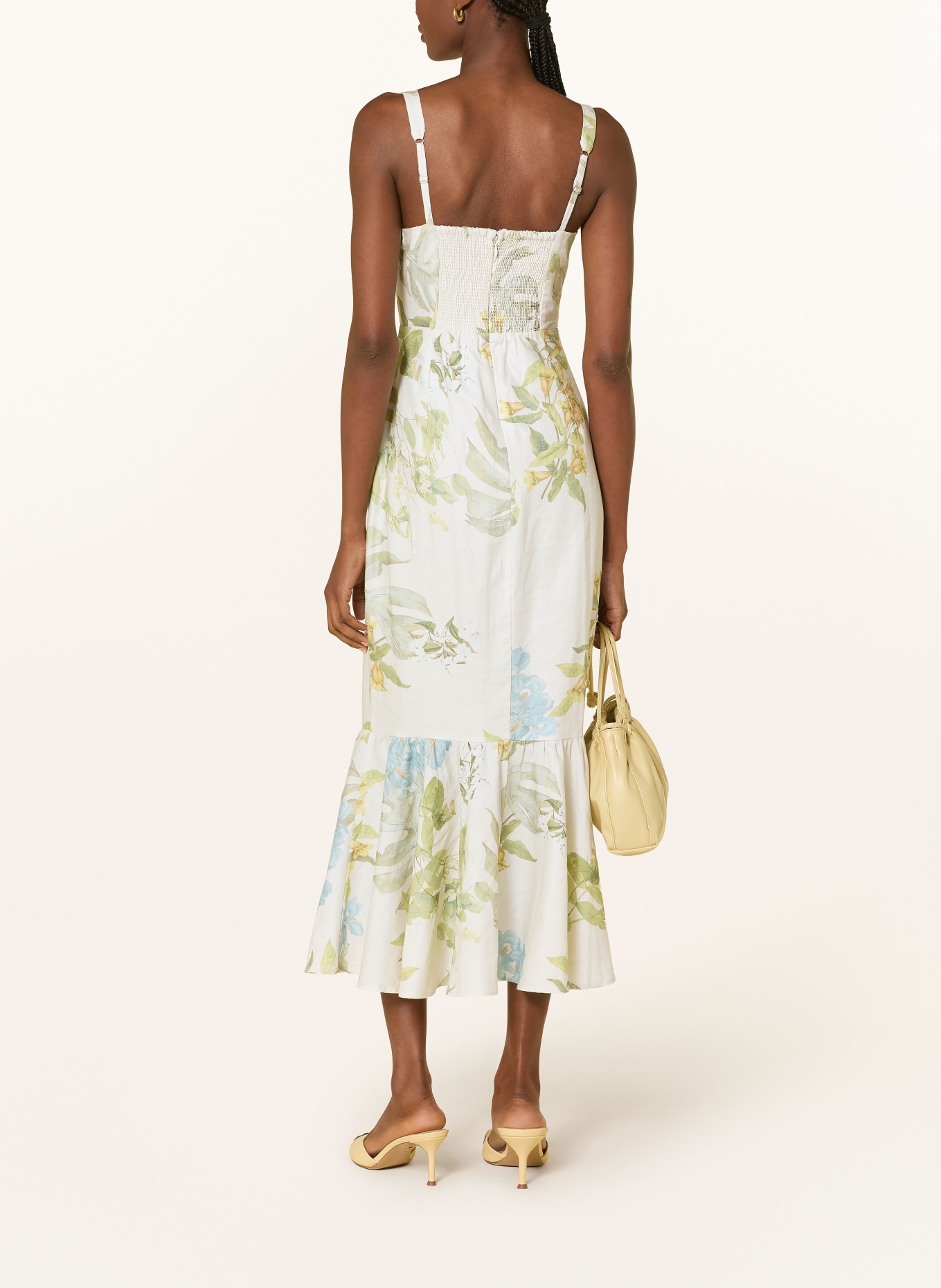 GUESS Kleid RORY mit Leinen: CREME / HELLGRÜN / HELLBLAU