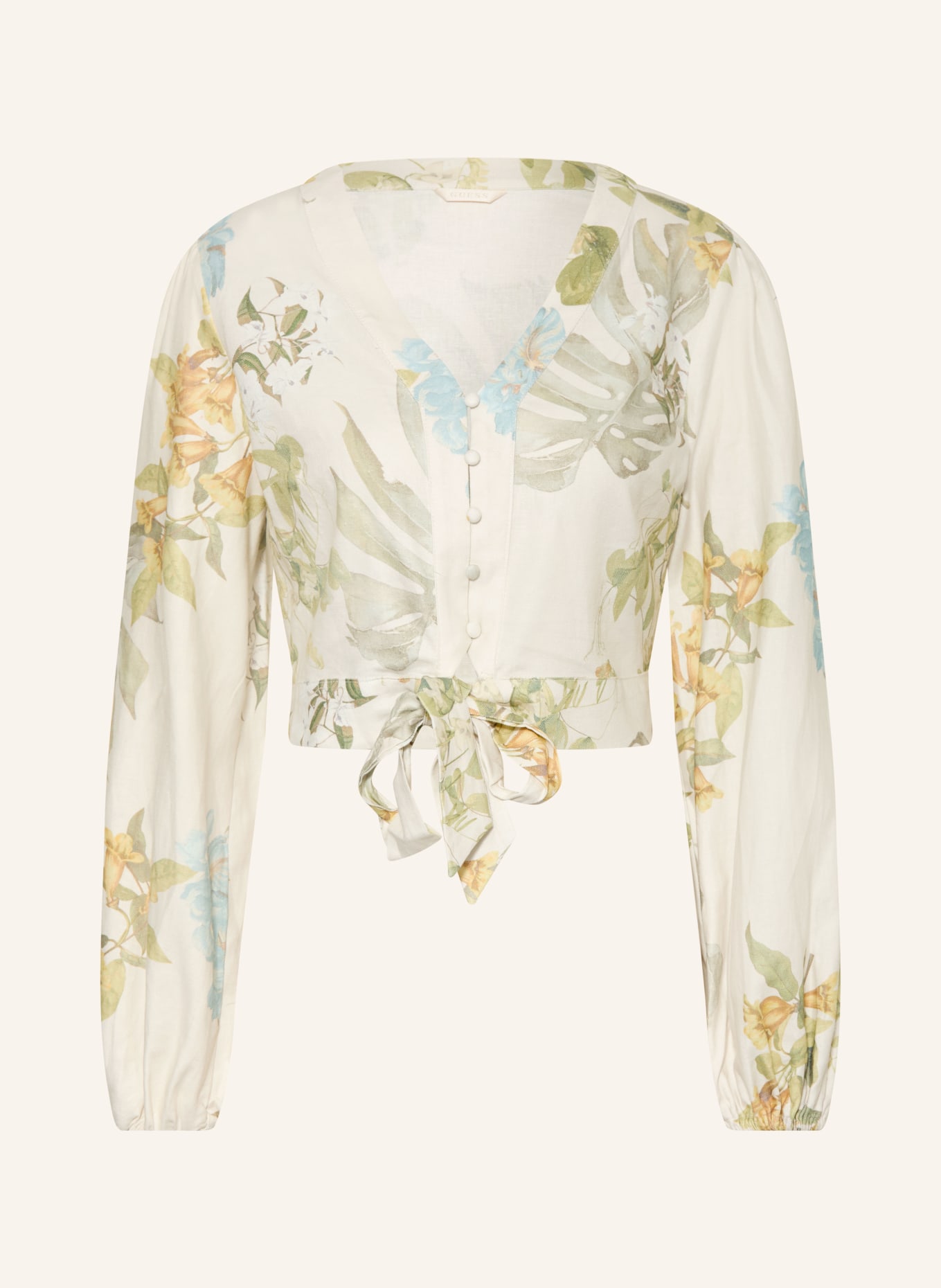 GUESS Cropped-Bluse SHIRLEY mit Leinen: CREME / GRÜN
