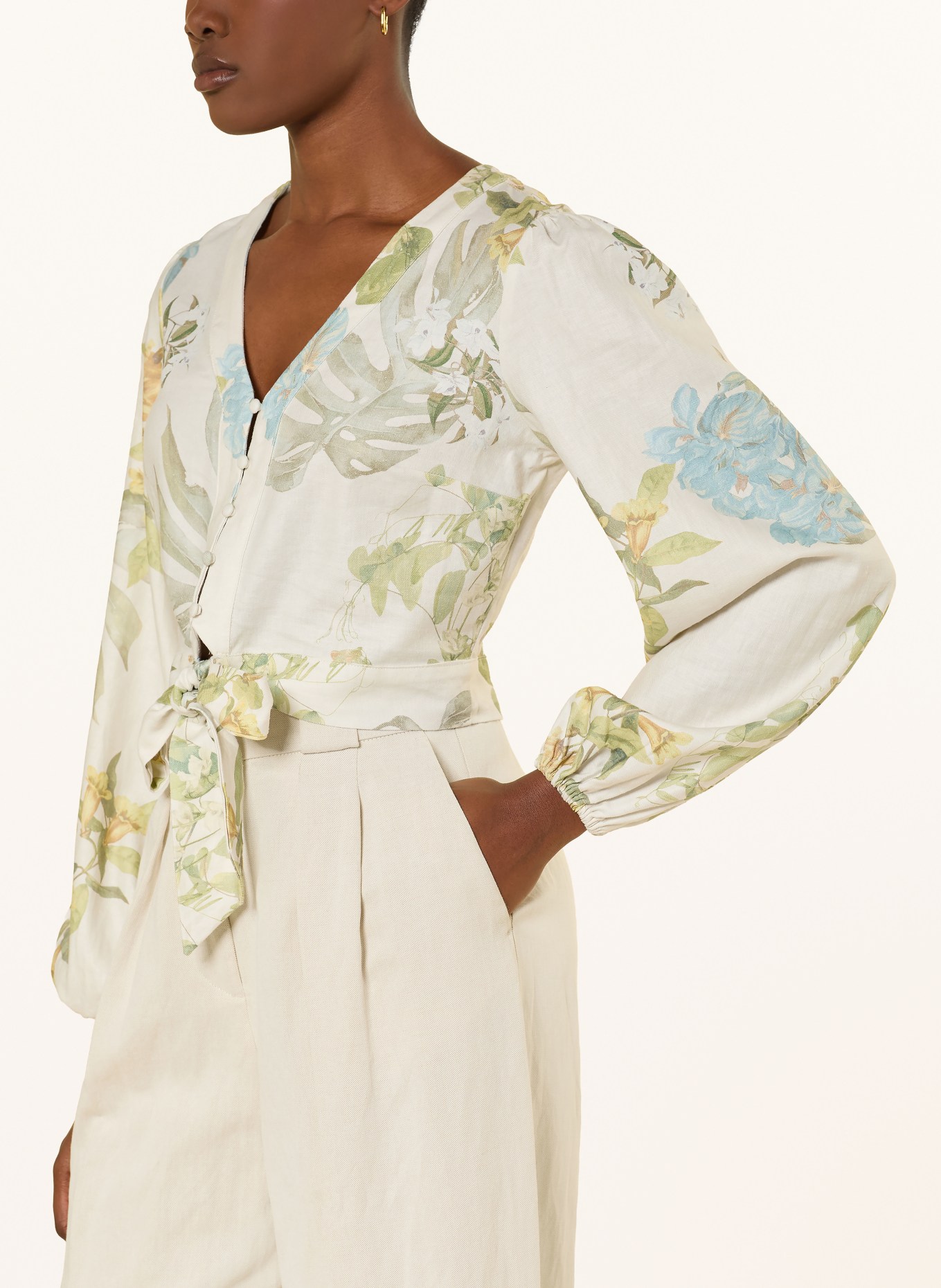 GUESS Cropped-Bluse SHIRLEY mit Leinen: CREME / GRÜN