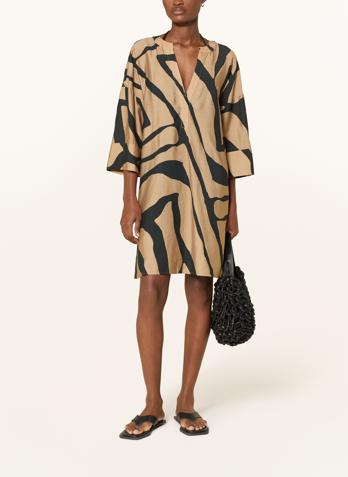 MARYAN MEHLHORN SILHOUET beach dress with 3/4 sleeves: OLIVE / BLACK