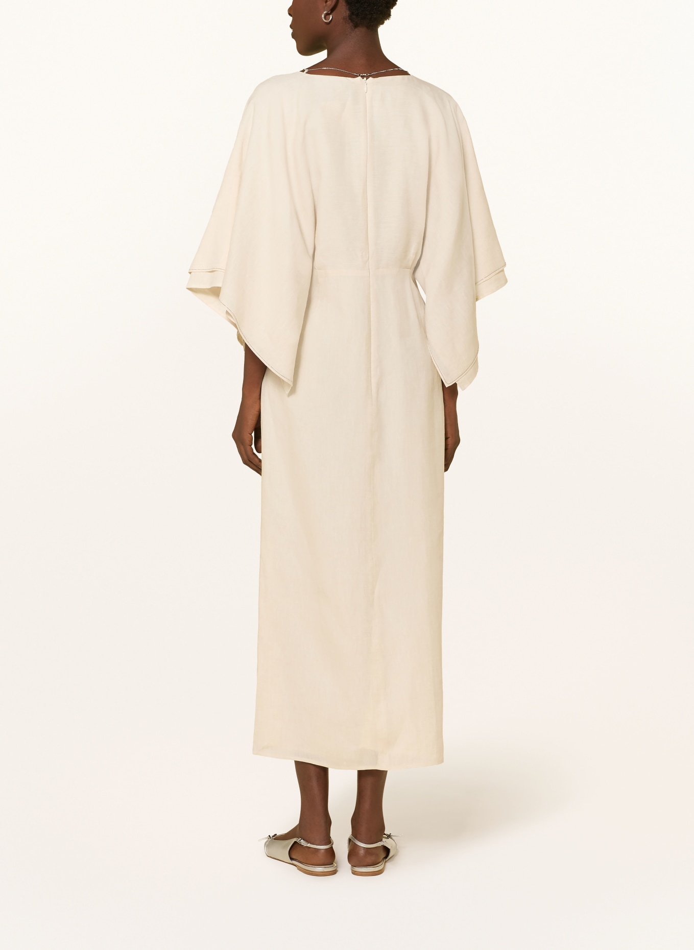 PESERICO Lniana sukienka z kamieniami ozdobnymi: JASNOBRĄZOWY / SREBRNY