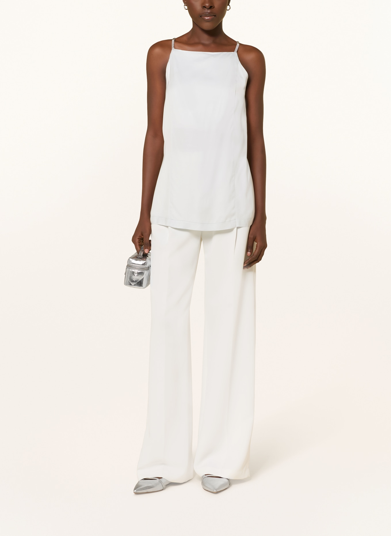 PESERICO Satintop mit Schmucksteinen: HELLGRAU / SILBER