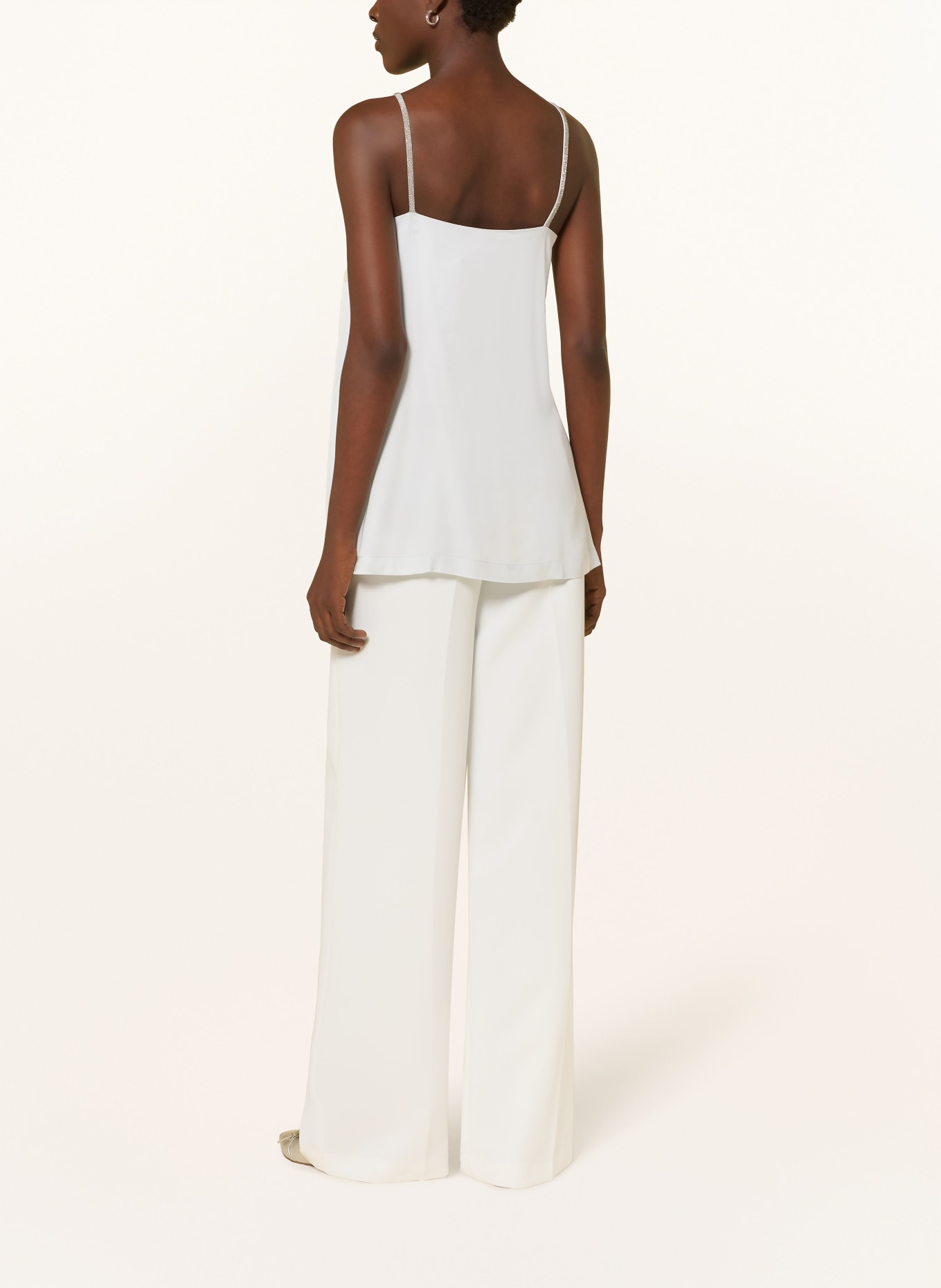 PESERICO Satintop mit Schmucksteinen: HELLGRAU / SILBER