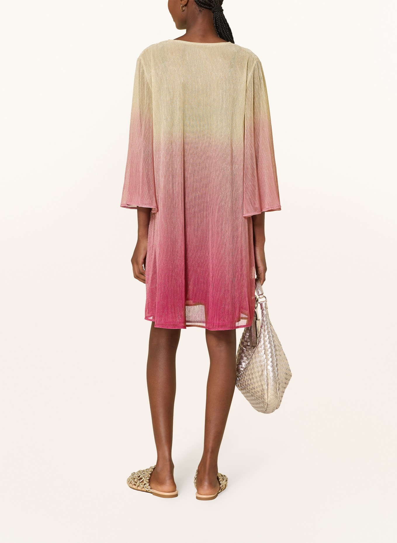 MARYAN MEHLHORN Strandjurk met 3/4-mouwen en glittergaren: GOUD / VIEUX ROSE / ROZE