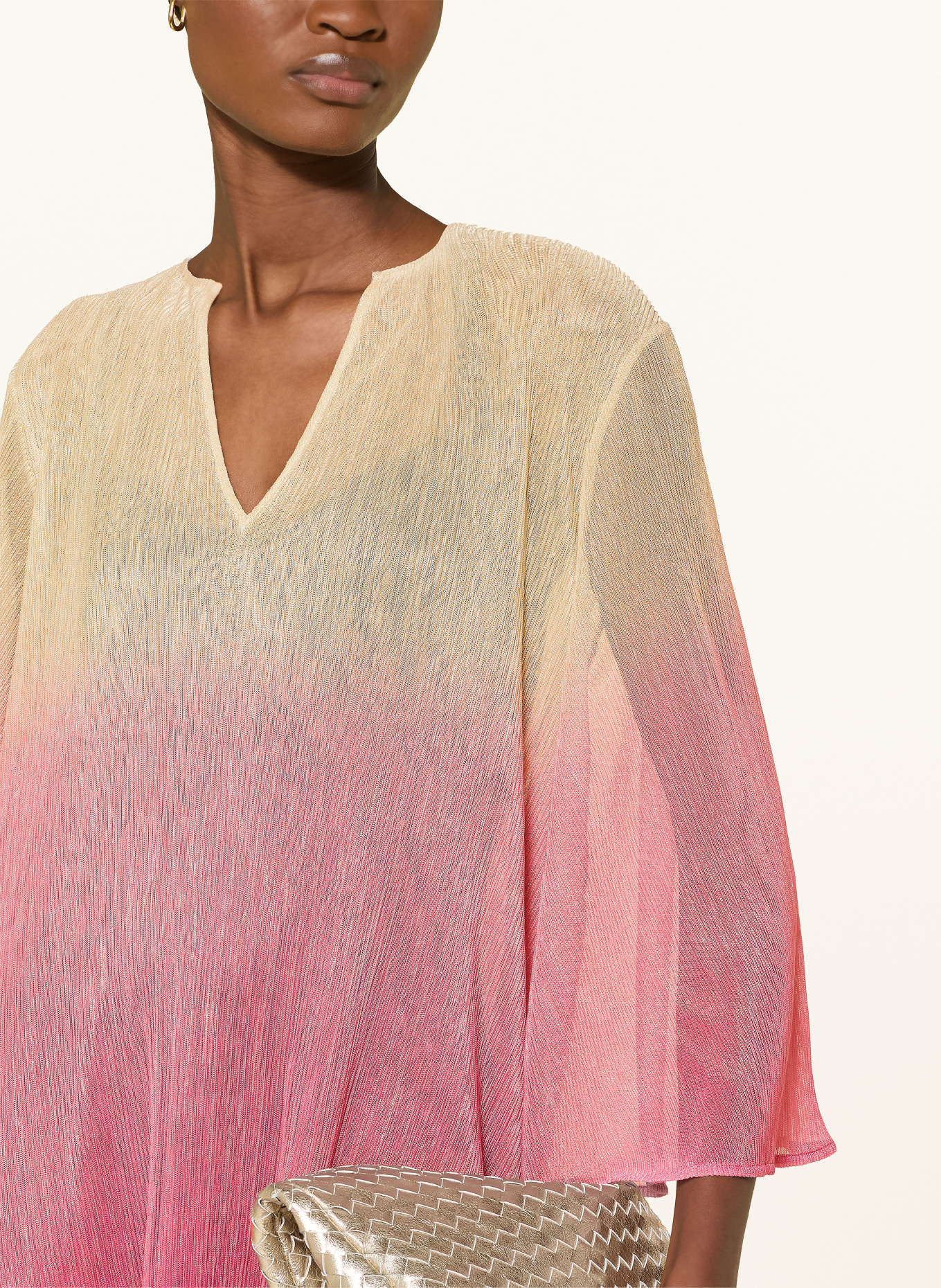 MARYAN MEHLHORN Strandjurk met 3/4-mouwen en glittergaren: GOUD / VIEUX ROSE / ROZE