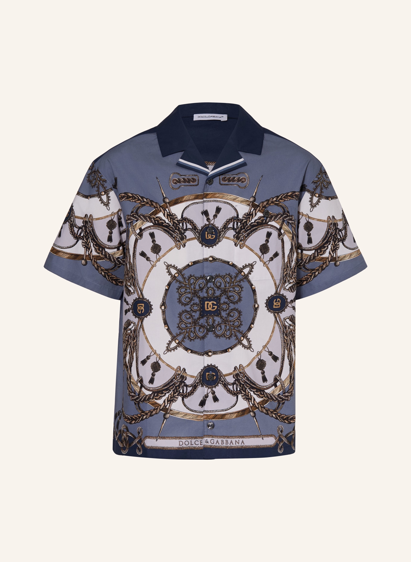 DOLCE & GABBANA Resorthemd: BLAUGRAU / TAUPE / DUNKELBLAU