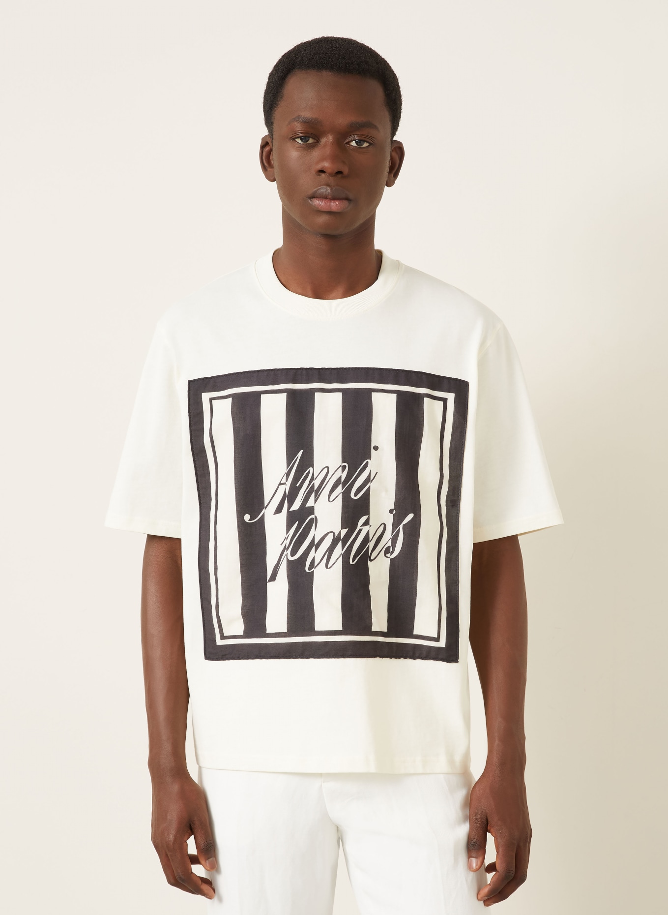 AMI PARIS T-shirt: CRÈME / NOIR