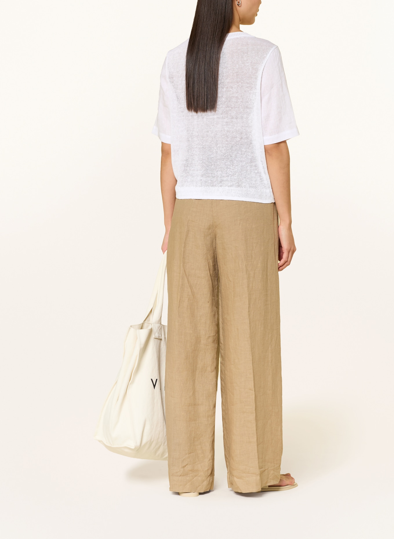 oui Strickshirt aus Leinen im Materialmix: WEISS